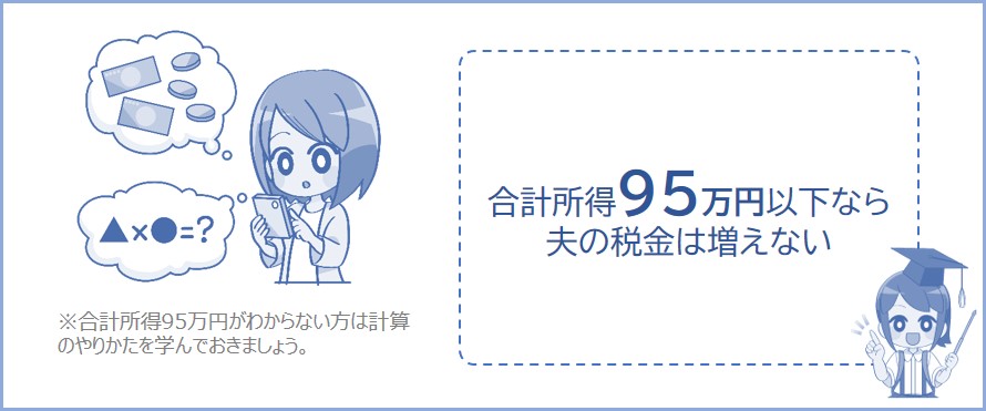 合計所得（仮想通貨の利益など）が95万円を超えると配偶者の税金が増え始める