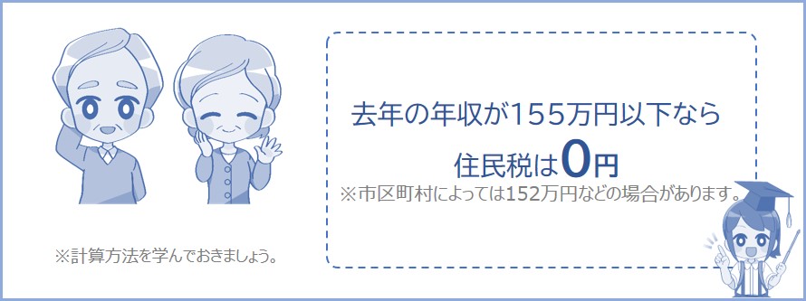年金収入のみで155万円以下なら住民税が0円になる