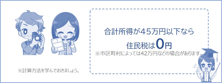 個人事業主で合計所得が45万円以下なら住民税が0円になる